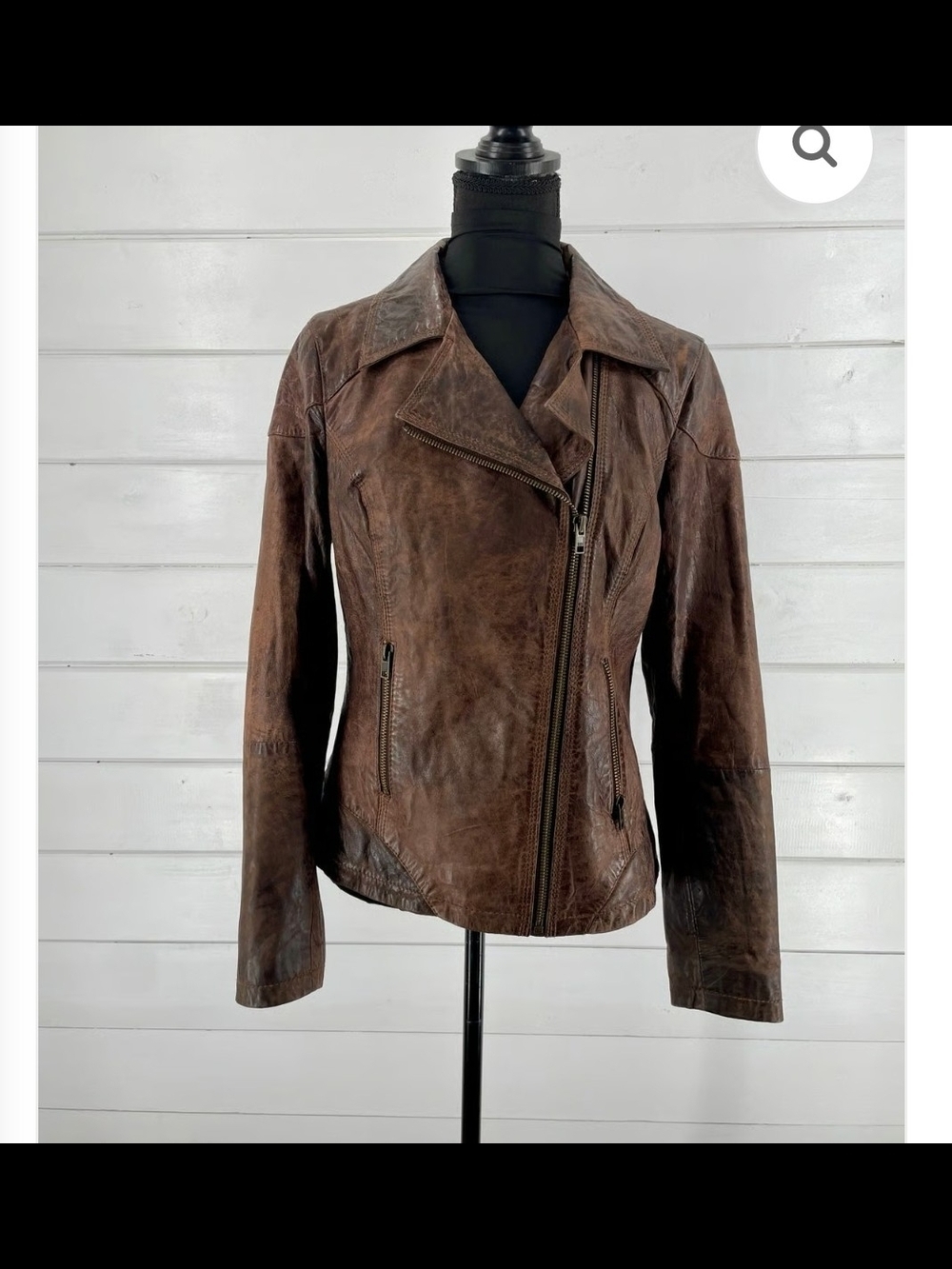Black Label Brown Distressed Leather Moto Jacket - Women - Picture 6 of 9